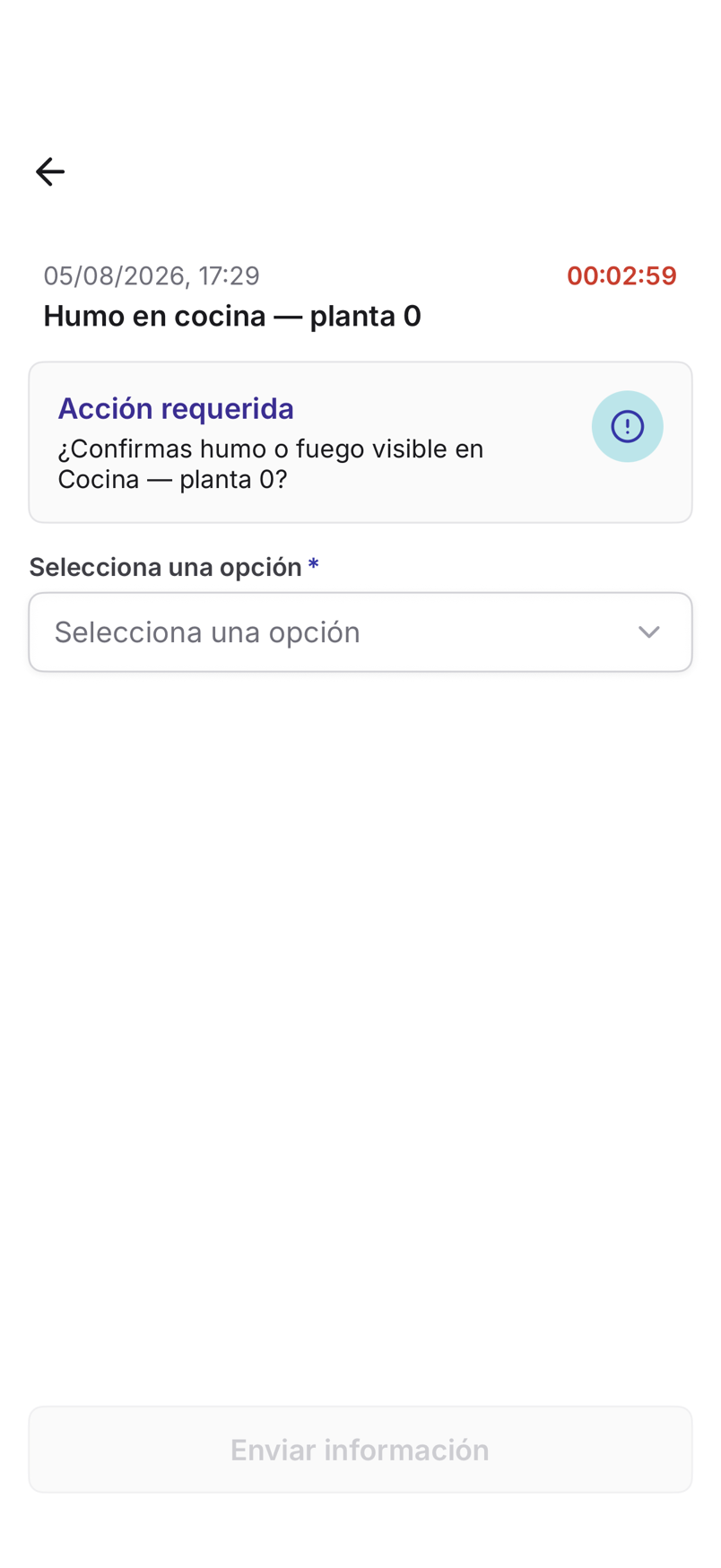 Acción requerida en la app con una cuenta atrás visible