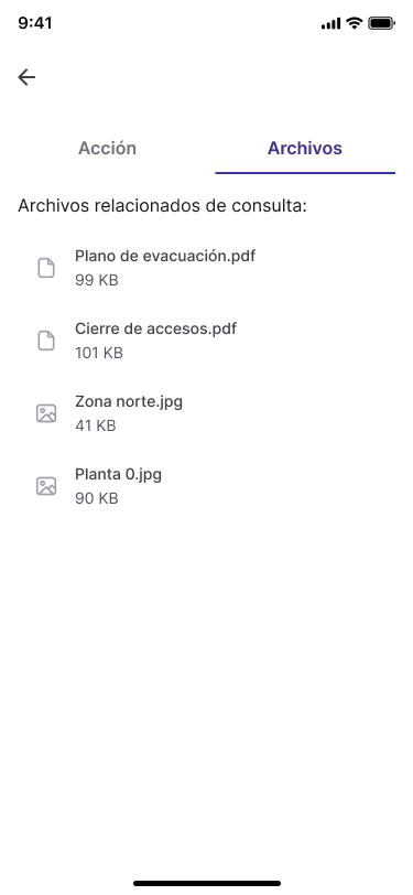 Archivos de consulta de la acción: Plano de evacuación.pdf, Cierre de accesos.pdf, Zona norte.jpg y Planta 0.jpg